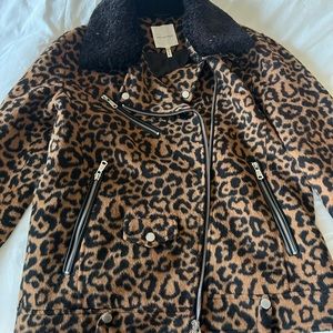 Avec Les Filles Sherpa Trim Leopard Moto jacket